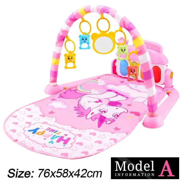 Deluxe pink baby activity gym playmat with sensory toys and adjustable arch for newborn development.