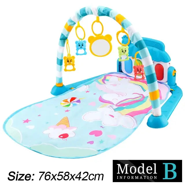 Colorful activity gym playmat for newborn with sensory toys and adjustable arches for engaging tummy time.