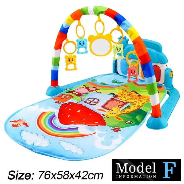 Colorful Activity Gym Playmat for newborn with sensory toys and adjustable arch for infant play.