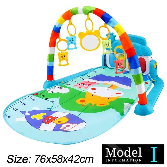 Deluxe Activity Gym Playmat for newborn with adjustable piano and sensory toys, perfect for tummy time and play. Size 76x58x42cm.