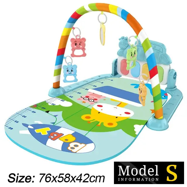 Colorful baby activity gym playmat with hanging toys, perfect for newborn tummy time and sensory play.