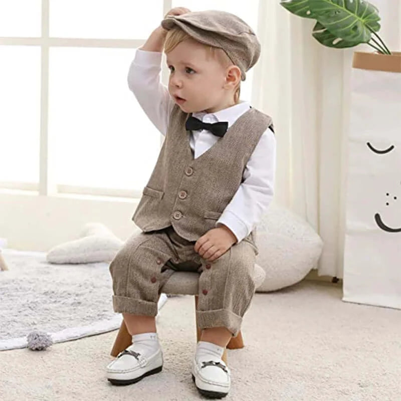 Boys Gentleman Style Full Coat Tie Suit Set OleOle