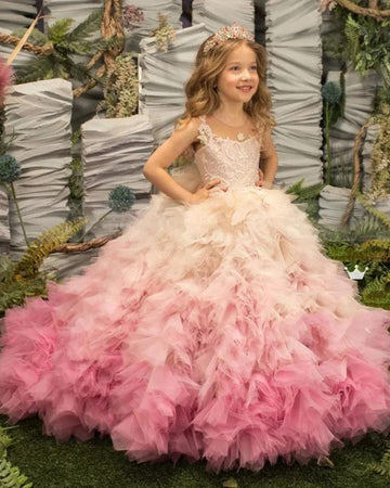 Image of a cute girls wearing a pink lace puffy flower part dress is available on OleOle for sale -shop now