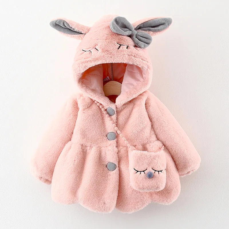 Image of Plush Hooded Winter Coat for Baby Girls (6m - 3yrs). Cosy elegance. Shop now at OleOle.