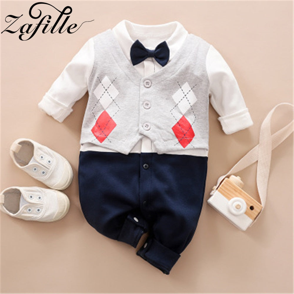 Image of Stylish Newborn Boys Romper with Necktie - Perfect Party Fashion (0-18 Months). Shop now at OleOle.