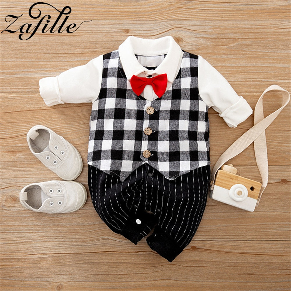 Image of Stylish Newborn Boys Romper with Necktie - Perfect Party Fashion (0-18 Months). Shop now at OleOle.