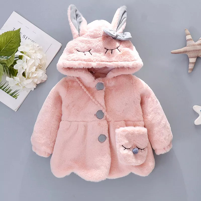 Image of Plush Hooded Winter Coat for Baby Girls (6m - 3yrs). Cosy elegance. Shop now at OleOle.