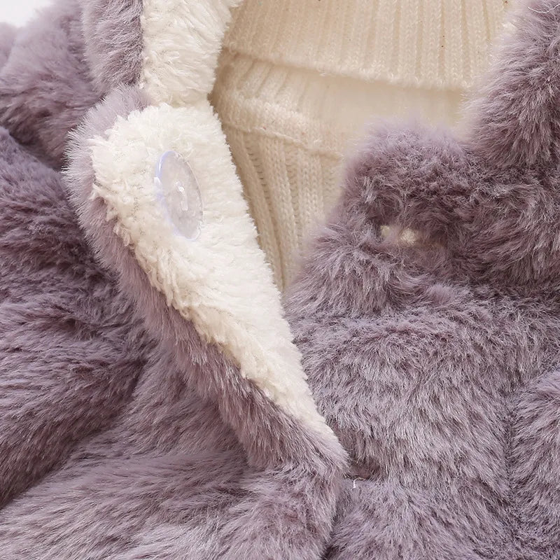 Image of Plush Hooded Winter Coat for Baby Girls (6m - 3yrs). Cosy elegance. Shop now at OleOle.