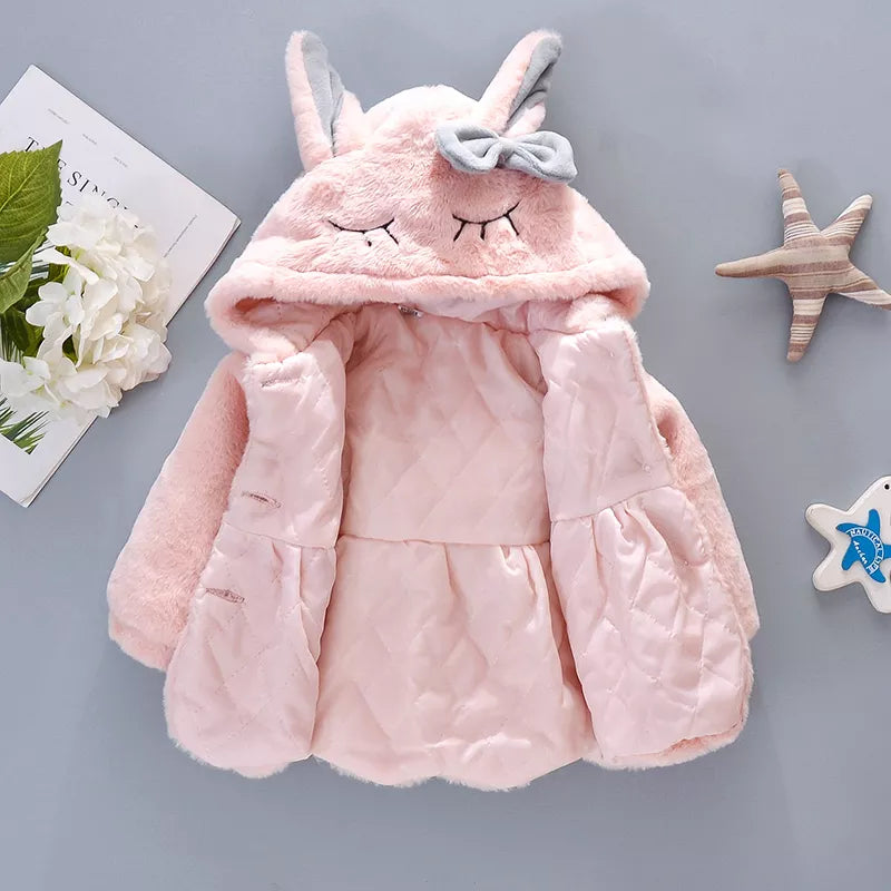 Image of Plush Hooded Winter Coat for Baby Girls (6m - 3yrs). Cosy elegance. Shop now at OleOle.