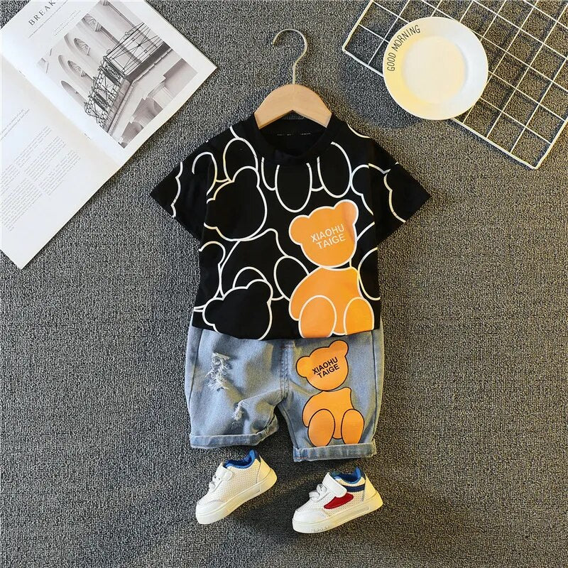 Image of Adorable Kids' 2pcs Set: Trendy T-Shirts & Shorts Combo for Stylish Summer Looks (6mo - 5yrs). Buy now at OleOle.