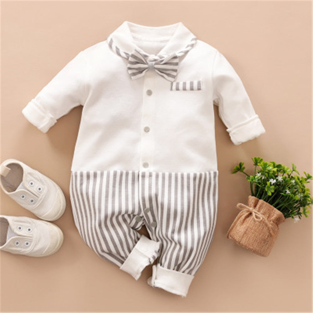 Image of Stylish Newborn Boys Romper with Necktie - Perfect Party Fashion (0-18 Months). Shop now at OleOle.