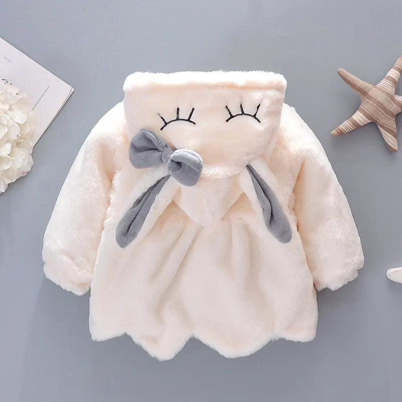 Image of Plush Hooded Winter Coat for Baby Girls (6m - 3yrs). Cosy elegance. Shop now at OleOle.