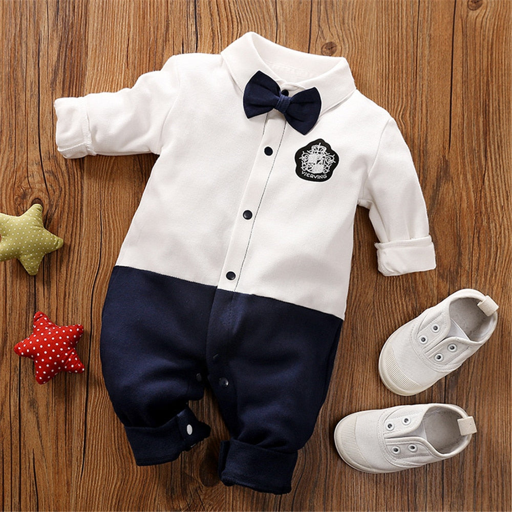 Image of Stylish Newborn Boys Romper with Necktie - Perfect Party Fashion (0-18 Months). Shop now at OleOle.