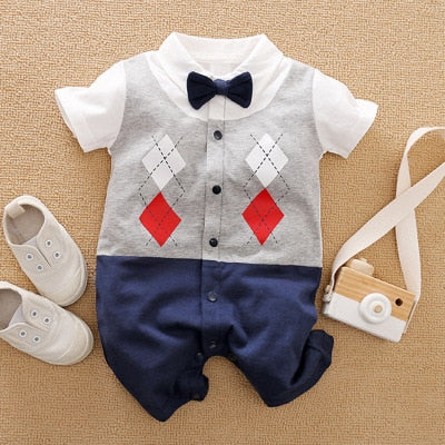 Image of Stylish Newborn Boys Romper with Necktie - Perfect Party Fashion (0-18 Months). Shop now at OleOle.