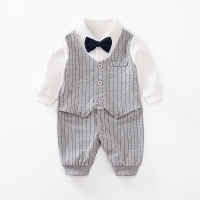 Image of Stylish Newborn Boys Romper with Necktie - Perfect Party Fashion (0-18 Months). Shop now at OleOle.