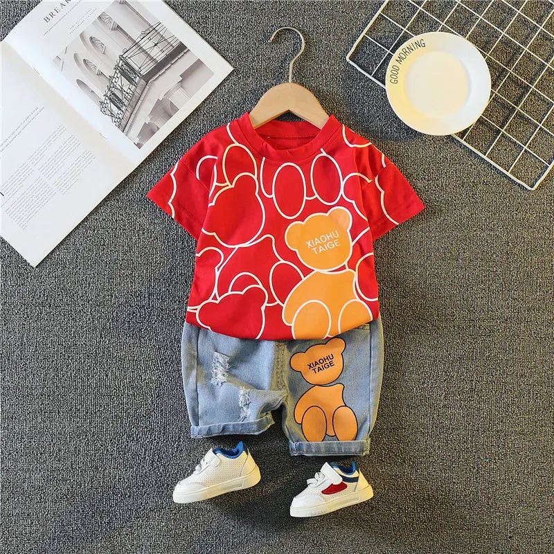 Image of Adorable Kids' 2pcs Set: Trendy T-Shirts & Shorts Combo for Stylish Summer Looks (6mo - 5yrs). Buy now at OleOle.