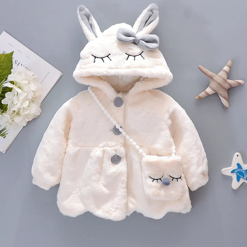 Image of Plush Hooded Winter Coat for Baby Girls (6m - 3yrs). Cosy elegance. Shop now at OleOle.