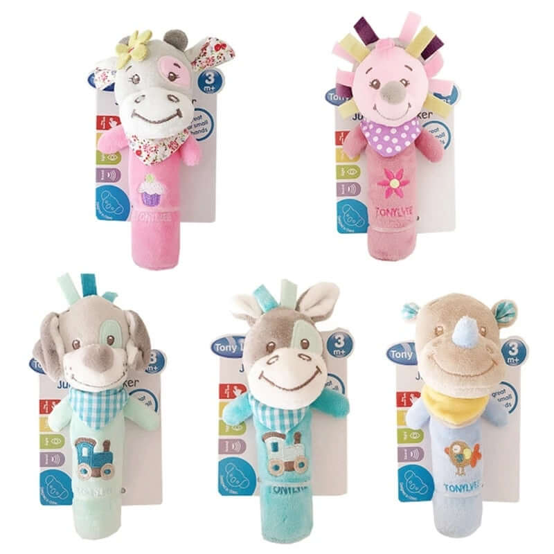 Image of Baby Rattle Toys: Cartoon Animal Plush Collection, Educational & Fun for 0-12 Months - On Sale Now at OleOle!