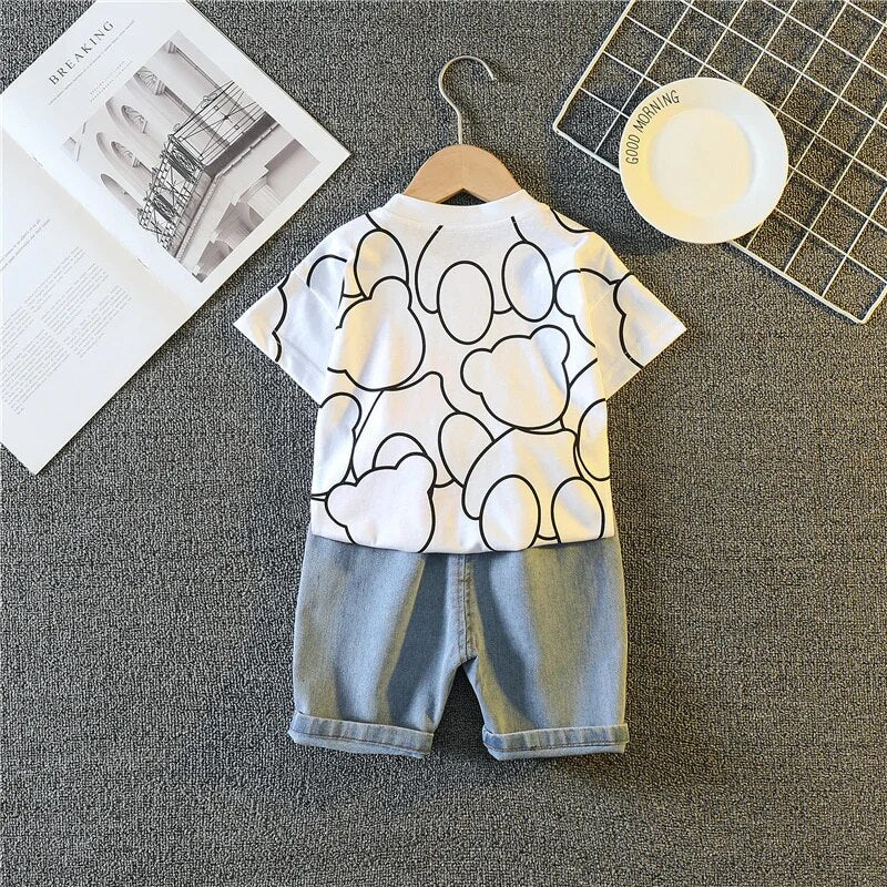 Image of Adorable Kids' 2pcs Set: Trendy T-Shirts & Shorts Combo for Stylish Summer Looks (6mo - 5yrs). Buy now at OleOle.