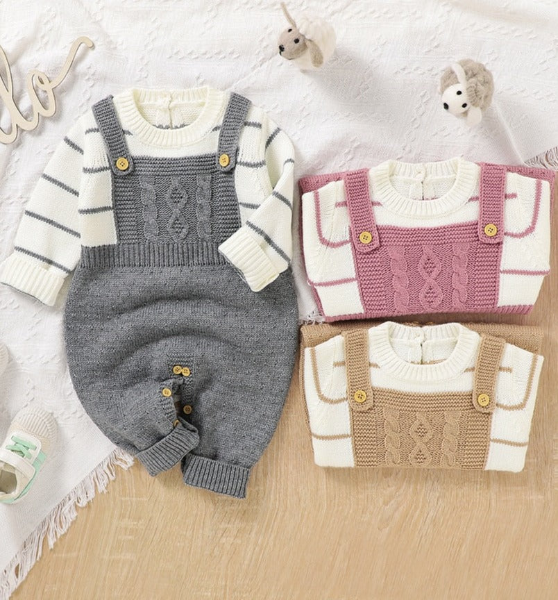 Image of OleOle Winter Fashion Knitted Long Sleeve Rompers - Adorable and cosy onesies for newborn baby boys and girls, available for ages 0 to 18 months. On sale now at OleOle