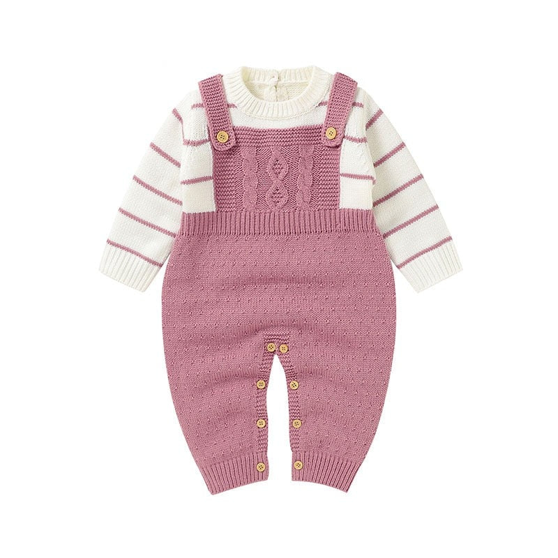 Image of OleOle Winter Fashion Knitted Long Sleeve Rompers - Adorable and cosy onesies for newborn baby boys and girls, available for ages 0 to 18 months. On sale now at OleOle