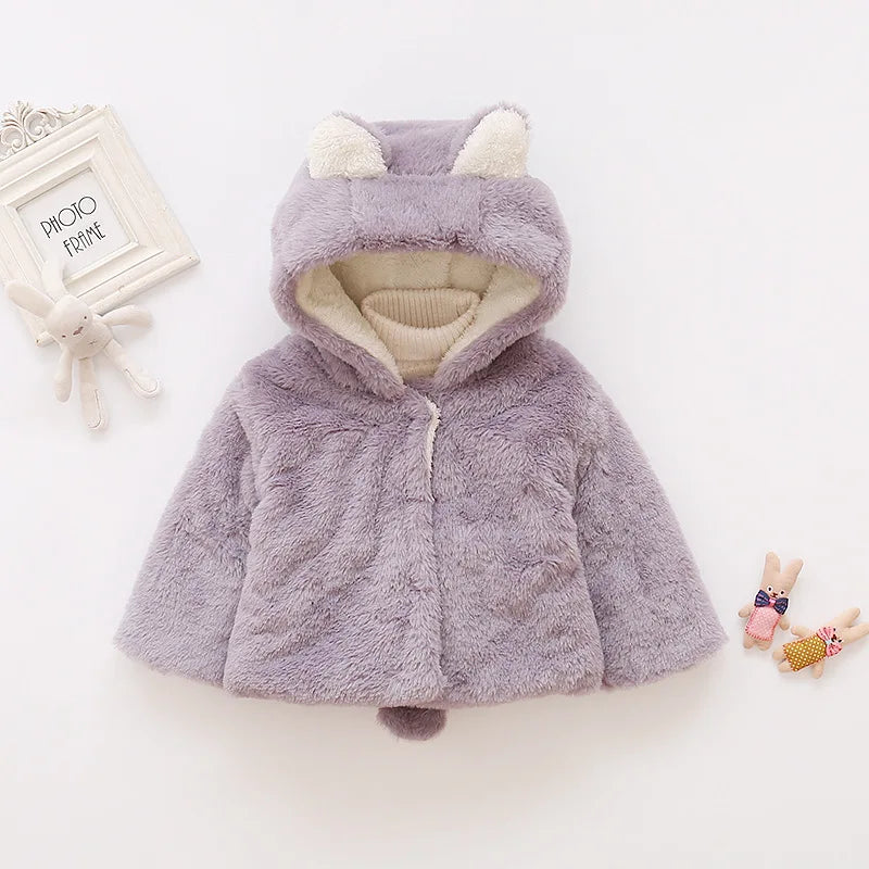 Image of Plush Hooded Winter Coat for Baby Girls (6m - 3yrs). Cosy elegance. Shop now at OleOle.