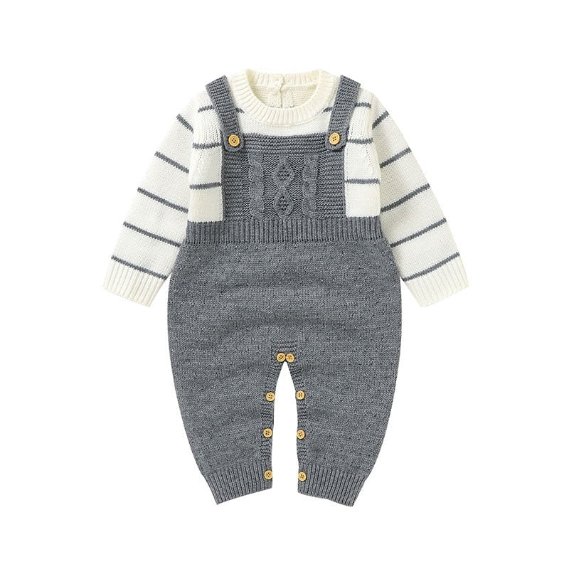 Image of OleOle Winter Fashion Knitted Long Sleeve Rompers - Adorable and cosy onesies for newborn baby boys and girls, available for ages 0 to 18 months. On sale now at OleOle