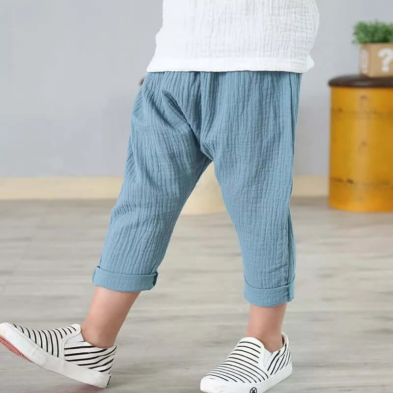 Image of Kids Summer Linen Pleated Trousers: Stylish and comfortable bottoms for 1-6 yrs. Shop now at OleOle.