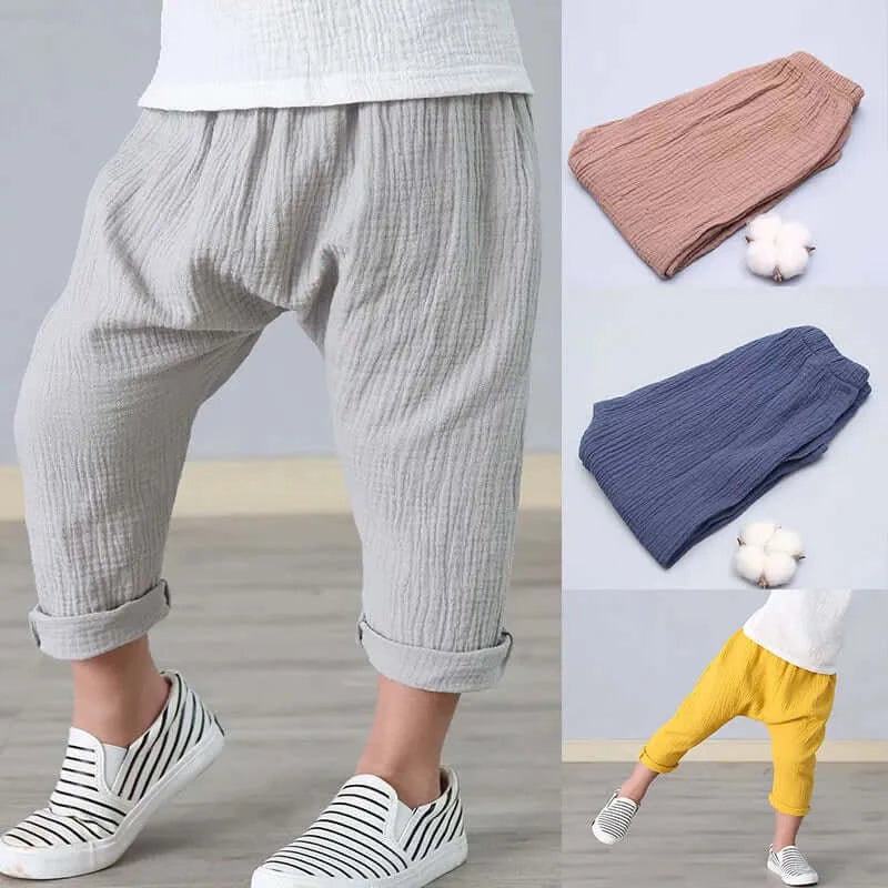 Image of Kids Summer Linen Pleated Trousers: Stylish and comfortable bottoms for 1-6 yrs. Shop now at OleOle.