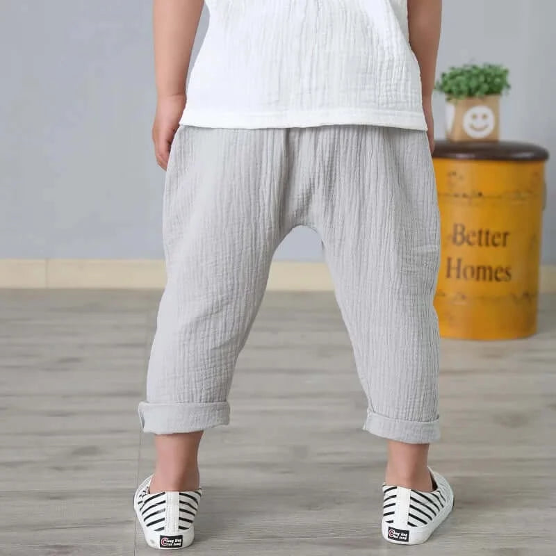 Image of Kids Summer Linen Pleated Trousers: Stylish and comfortable bottoms for 1-6 yrs. Shop now at OleOle.