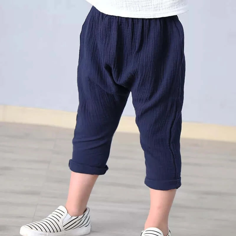 Image of Kids Summer Linen Pleated Trousers: Stylish and comfortable bottoms for 1-6 yrs. Shop now at OleOle.