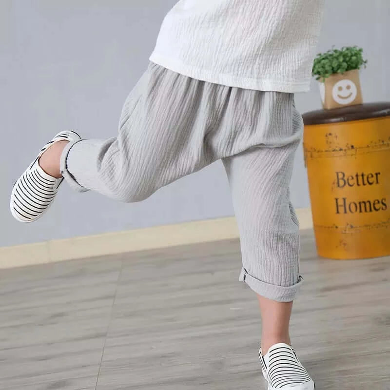 Image of Kids Summer Linen Pleated Trousers: Stylish and comfortable bottoms for 1-6 yrs. Shop now at OleOle.