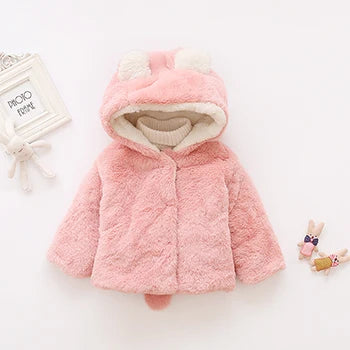 Image of Plush Hooded Winter Coat for Baby Girls (6m - 3yrs). Cosy elegance. Shop now at OleOle.