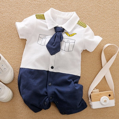 Image of Stylish Newborn Boys Romper with Necktie - Perfect Party Fashion (0-18 Months). Shop now at OleOle.