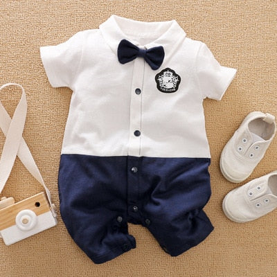 Image of Stylish Newborn Boys Romper with Necktie - Perfect Party Fashion (0-18 Months). Shop now at OleOle.