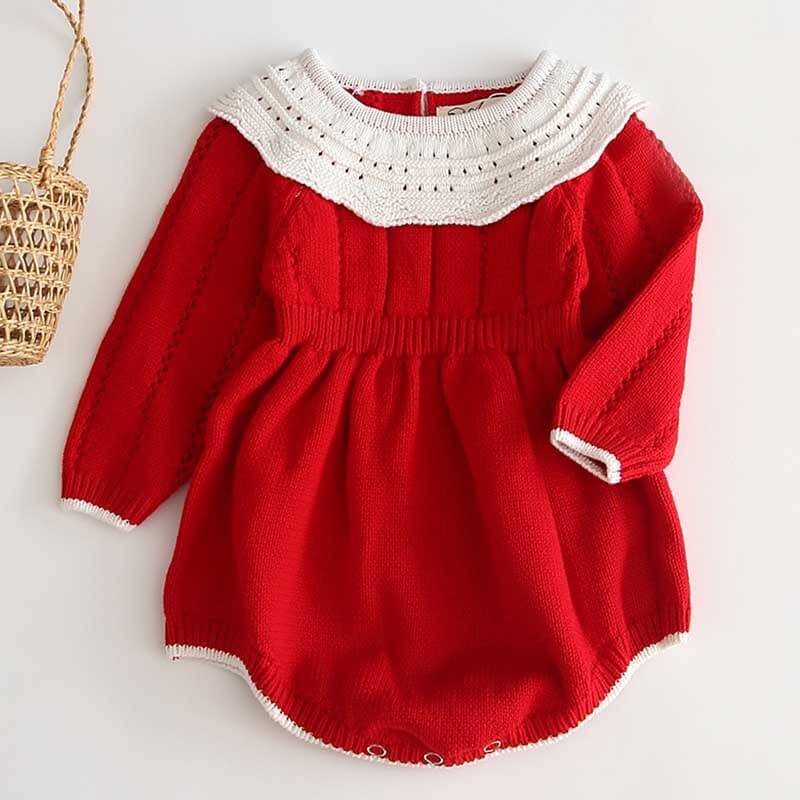 Image of Adorable OleOle Baby Girls Knitted Romper - Newborn Fashion Overalls Sweater on Sale! Perfect for 0-3 years. Shop now at OleOle for irresistible cuteness!