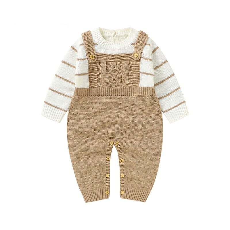 Image of OleOle Winter Fashion Knitted Long Sleeve Rompers - Adorable and cosy onesies for newborn baby boys and girls, available for ages 0 to 18 months. On sale now at OleOle