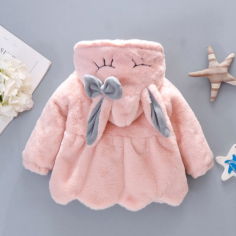 Image of Plush Hooded Winter Coat for Baby Girls (6m - 3yrs). Cosy elegance. Shop now at OleOle.