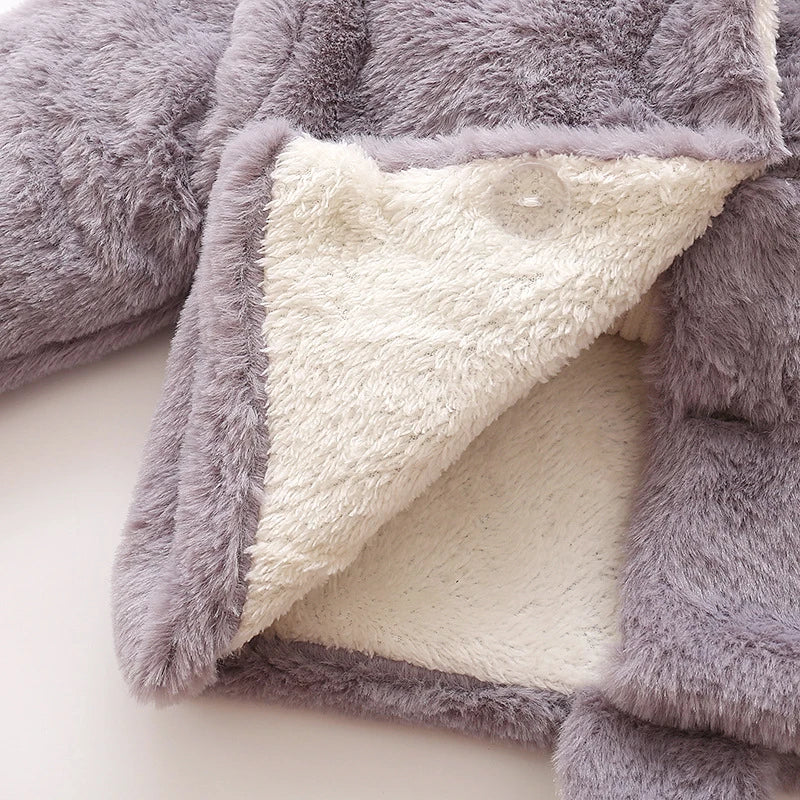 Image of Plush Hooded Winter Coat for Baby Girls (6m - 3yrs). Cosy elegance. Shop now at OleOle.