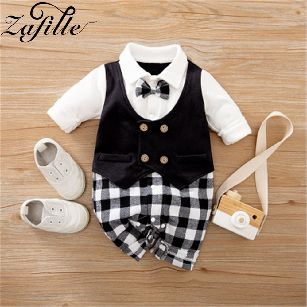 Image of Stylish Newborn Boys Romper with Necktie - Perfect Party Fashion (0-18 Months). Shop now at OleOle.