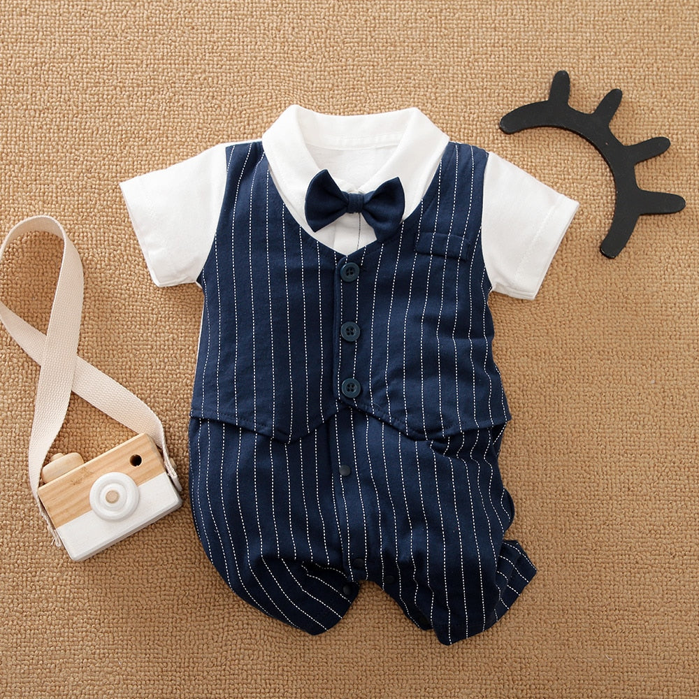 Image of Stylish Newborn Boys Romper with Necktie - Perfect Party Fashion (0-18 Months). Shop now at OleOle.