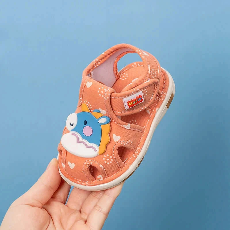 Image of Baby First Walker Sandal Shoes with Sound - Soft Cotton Fabric - Hook & Loop Closure - Shop now at OleOle.