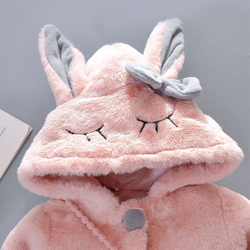 Image of Plush Hooded Winter Coat for Baby Girls (6m - 3yrs). Cosy elegance. Shop now at OleOle.