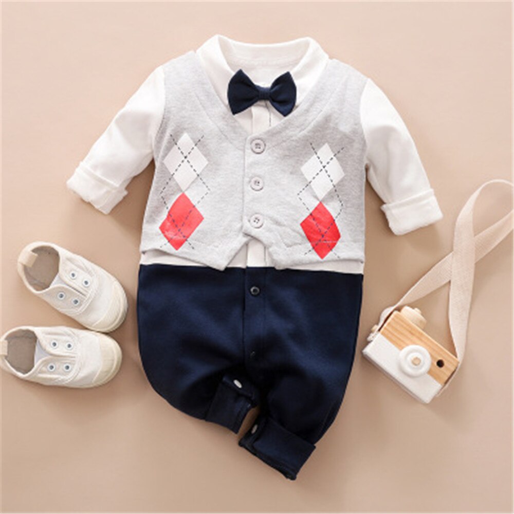 Image of Stylish Newborn Boys Romper with Necktie - Perfect Party Fashion (0-18 Months). Shop now at OleOle.