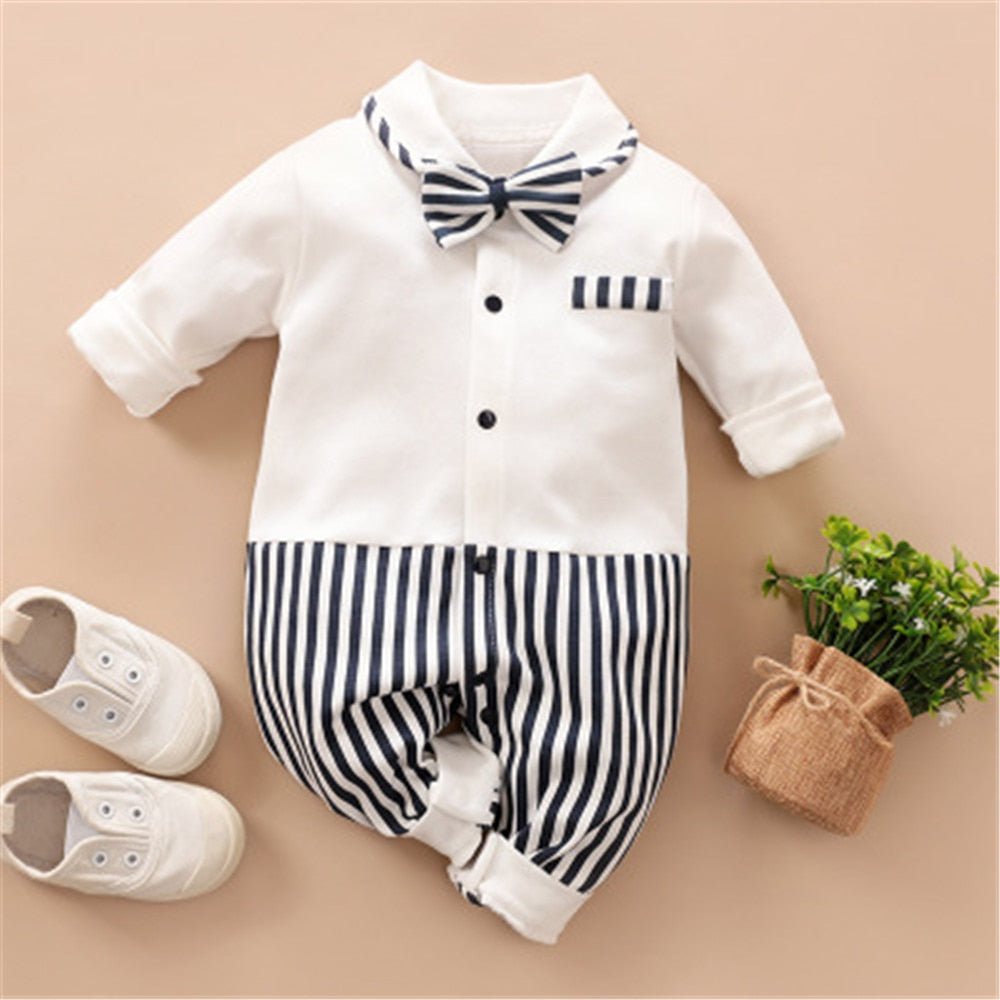 Image of Stylish Newborn Boys Romper with Necktie - Perfect Party Fashion (0-18 Months). Shop now at OleOle.