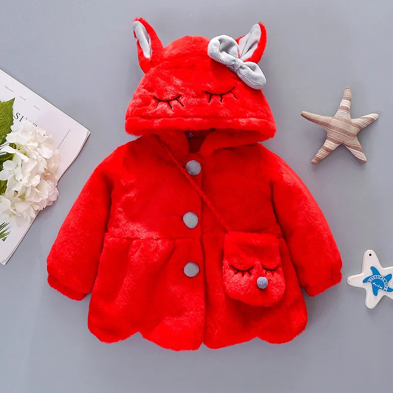 Image of Plush Hooded Winter Coat for Baby Girls (6m - 3yrs). Cosy elegance. Shop now at OleOle.