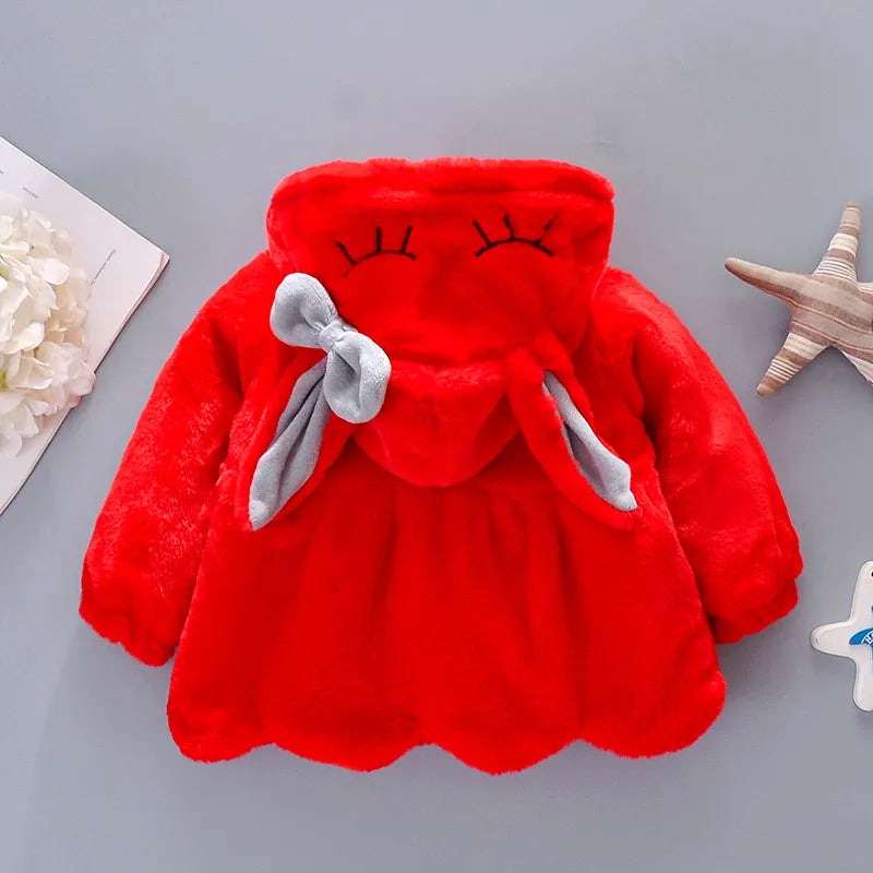 Image of Plush Hooded Winter Coat for Baby Girls (6m - 3yrs). Cosy elegance. Shop now at OleOle.