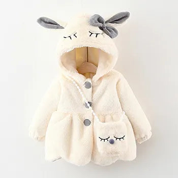 Image of Plush Hooded Winter Coat for Baby Girls (6m - 3yrs). Cosy elegance. Shop now at OleOle.