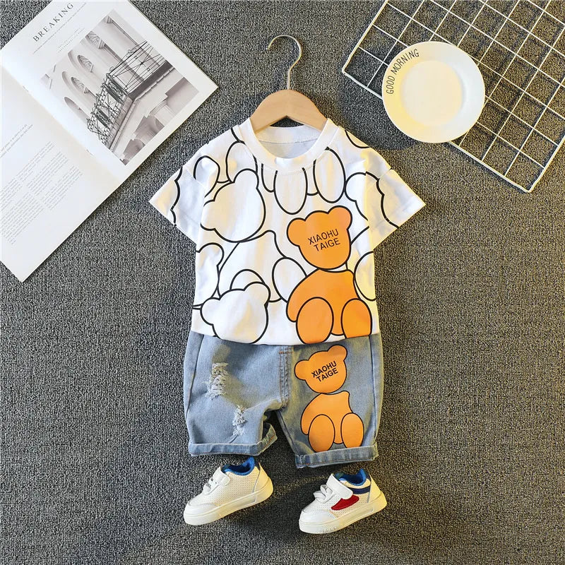 Image of Adorable Kids' 2pcs Set: Trendy T-Shirts & Shorts Combo for Stylish Summer Looks (6mo - 5yrs). Buy now at OleOle.