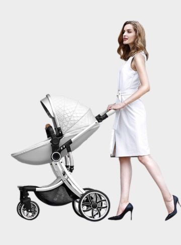 Image of a woman with a eggshell baby stroller - it is used at OleOle Prams & Strollers Collection Page